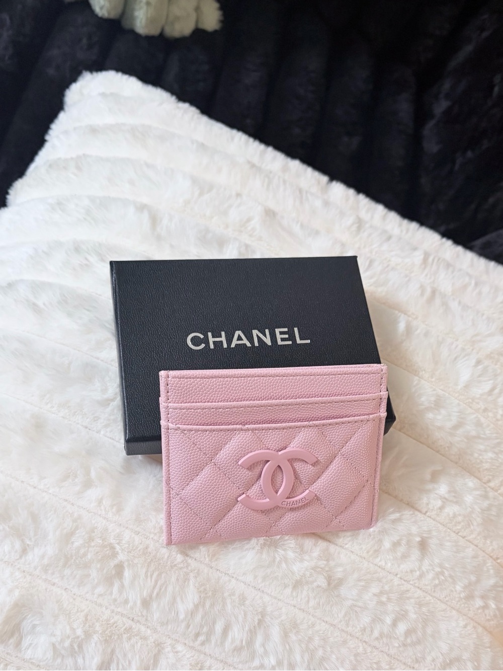 CHANEL Light Pink Quilted Card Case